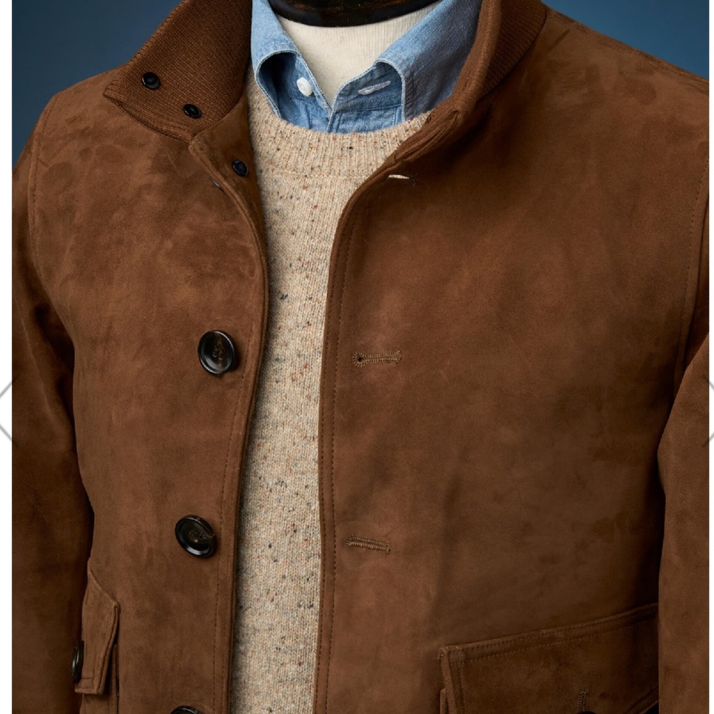 Men's Brown Suede Bomber Jacket - Timeless Casual Bomber NEW - Picture 3 of 11